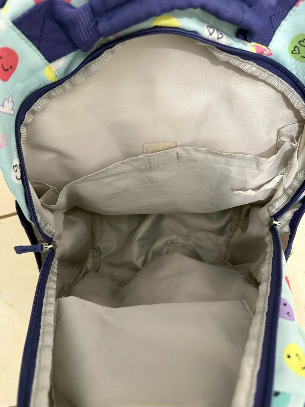 Pottery Barn Kids Mackenzie Large Backpack Bookbag blue-smiley faces GUC